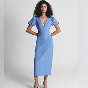 NWT Reiss Jennah Puff Sleeve Cutout Midi Dress